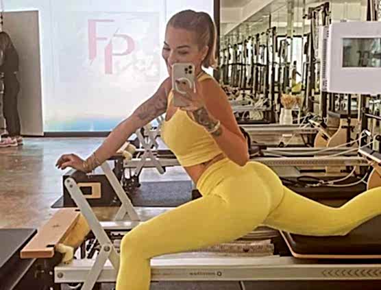 Rita Ora Exercises on a Pilates Reformer